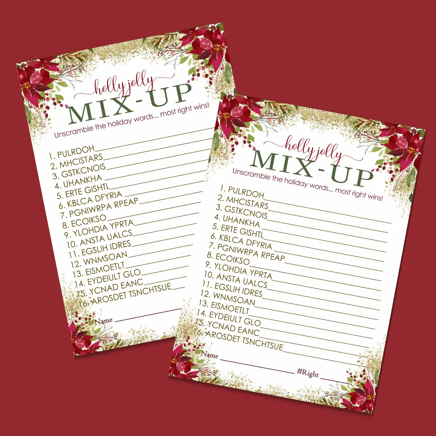 Pointsettia christmas word scramble printable – digital download instant pdf - party games