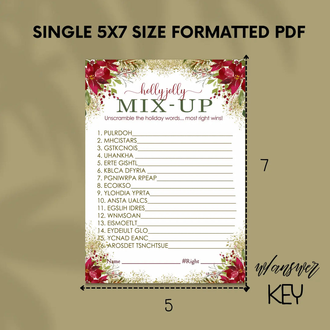 Pointsettia christmas word scramble printable – digital download instant pdf - party games