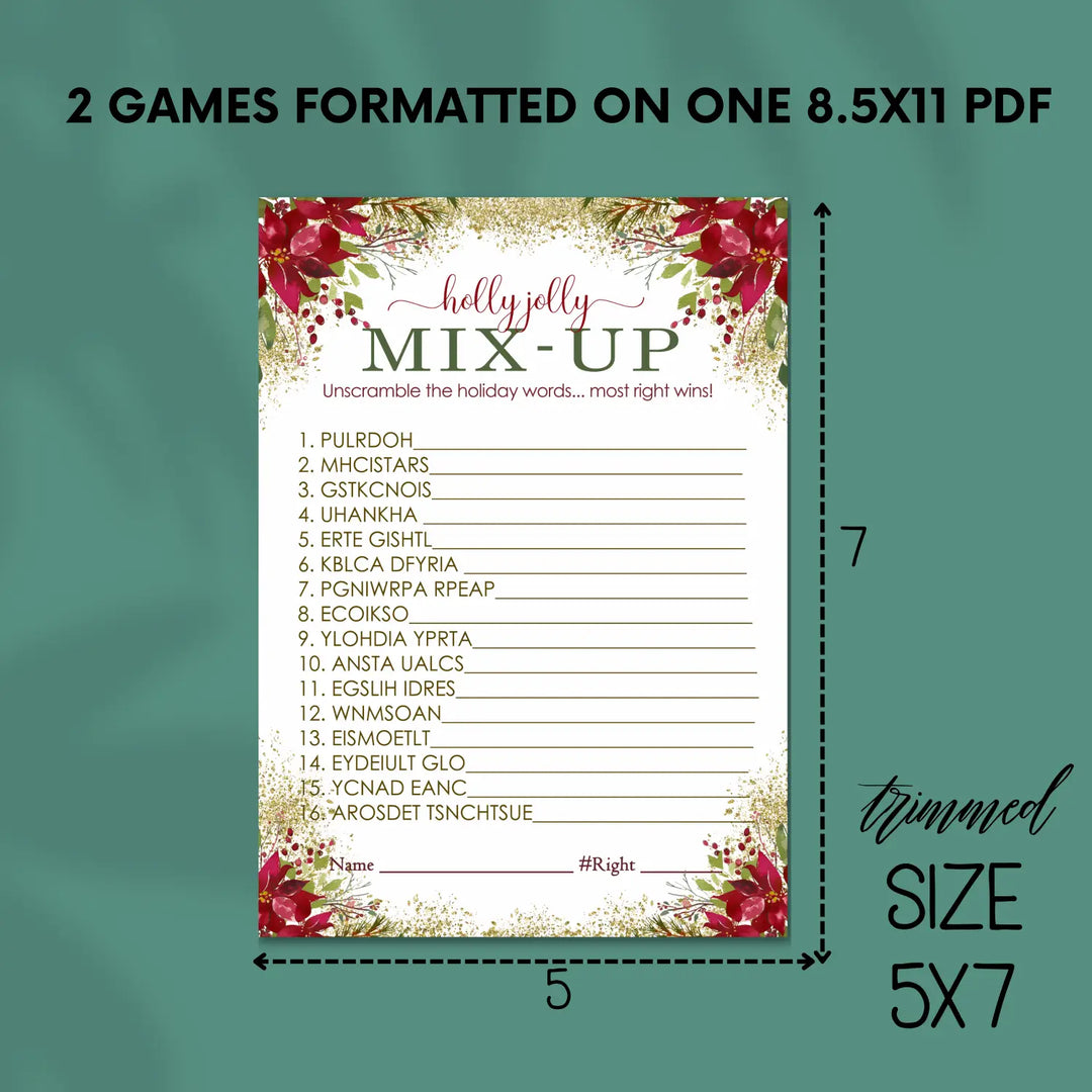 Pointsettia christmas word scramble printable – digital download instant pdf - party games