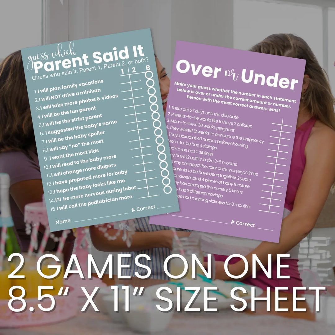 Printable baby shower game instant download bundle - over under emoticon dad jokes this or that - partry