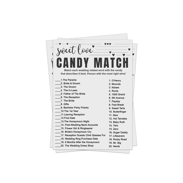 Printable Bridal Shower Candy Match Game - Hilarious and Fun - PDF Instant Download - Paper Clever Party