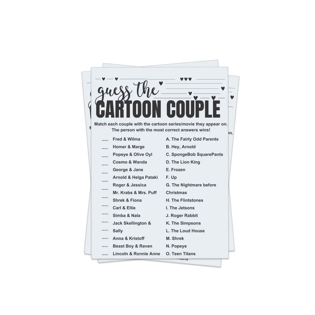 Printable Bridal Shower Game - Cartoon Couples Match-Up - Paper Clever Party