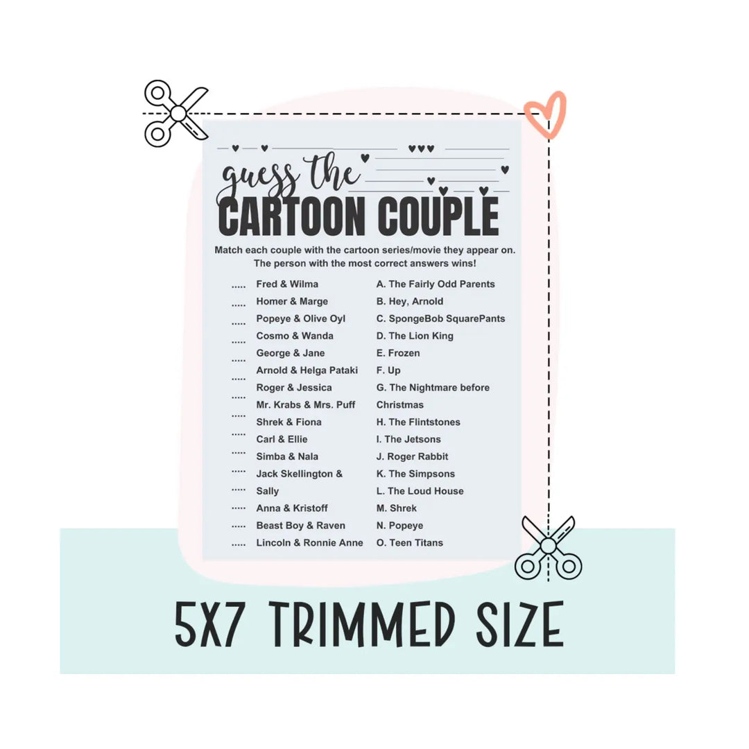 Printable Bridal Shower Game - Cartoon Couples Match-Up - Paper Clever Party