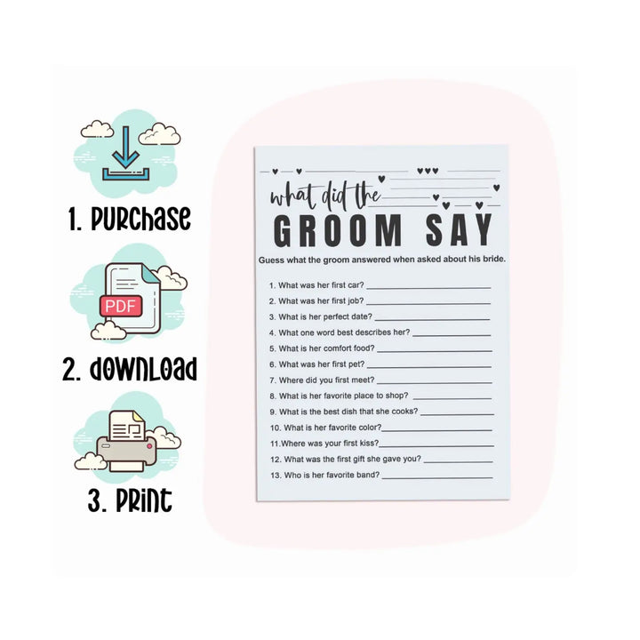 Printable Bridal Shower Game - Modern Blue 'What Did the Groom Say' - Instant PDF Download - Paper Clever Party