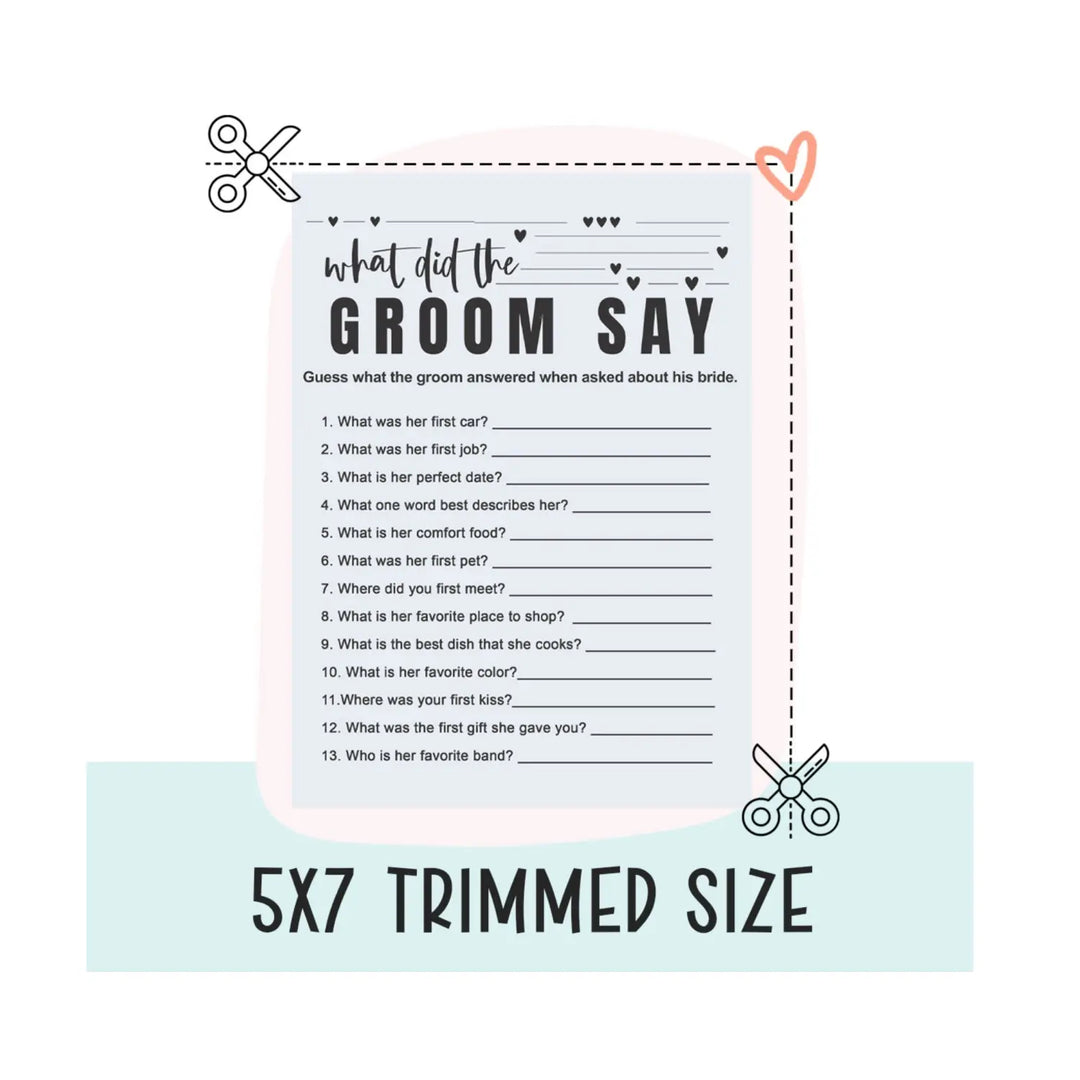 Printable Bridal Shower Game - Modern Blue 'What Did the Groom Say' - Instant PDF Download - Paper Clever Party