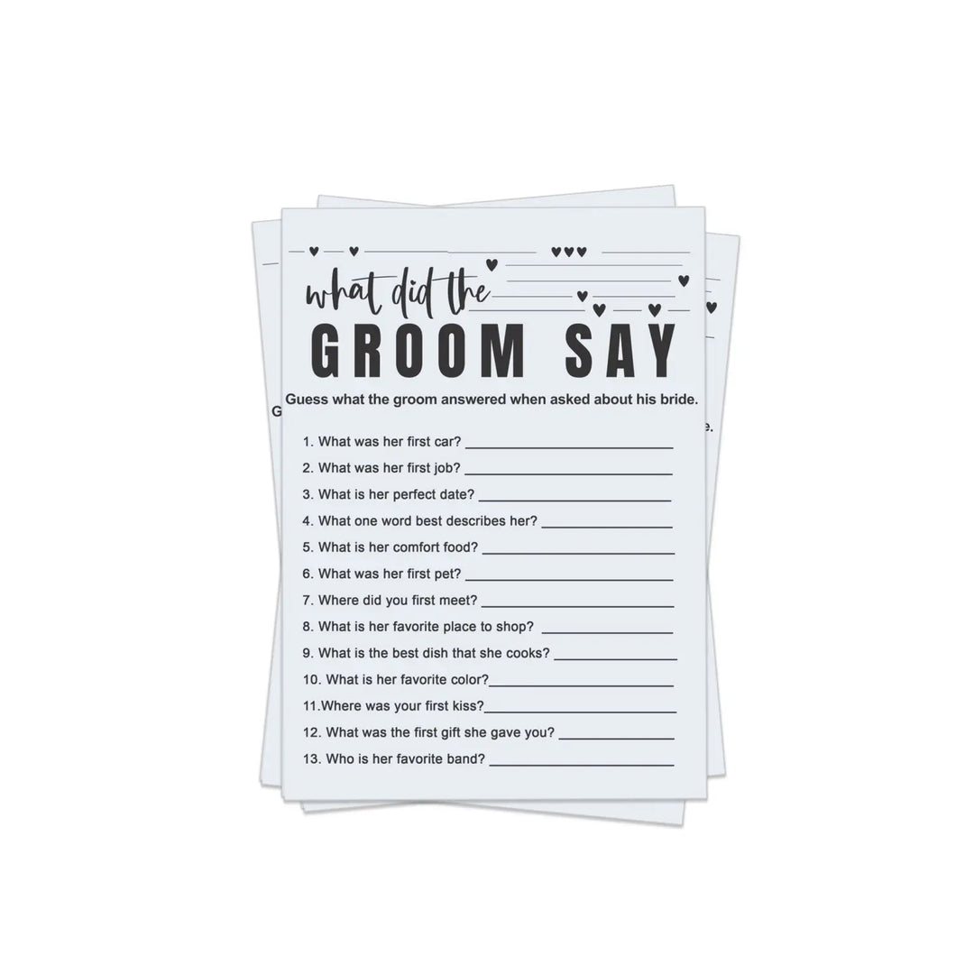 Printable Bridal Shower Game - Modern Blue 'What Did the Groom Say' - Instant PDF Download - Paper Clever Party