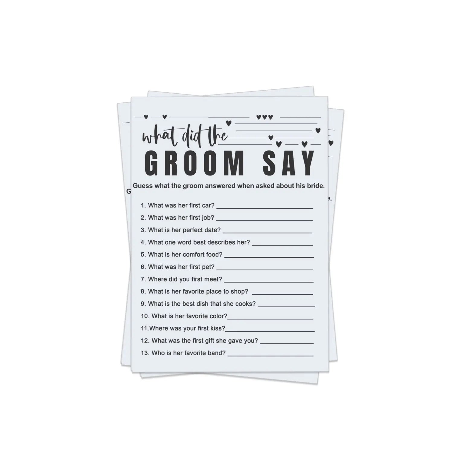 Printable bridal shower game - modern blue ’what did the groom say’ - instant pdf download - party games