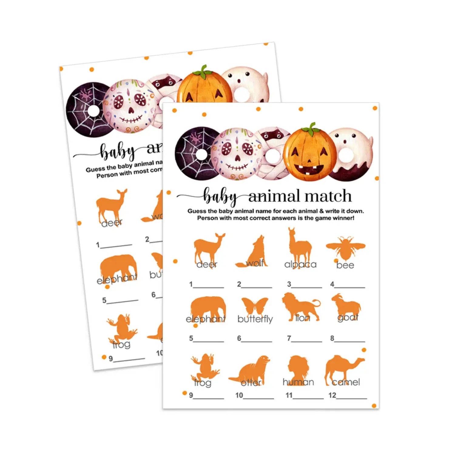 Printable halloween animal matching game | baby shower little pumpkin theme - party games