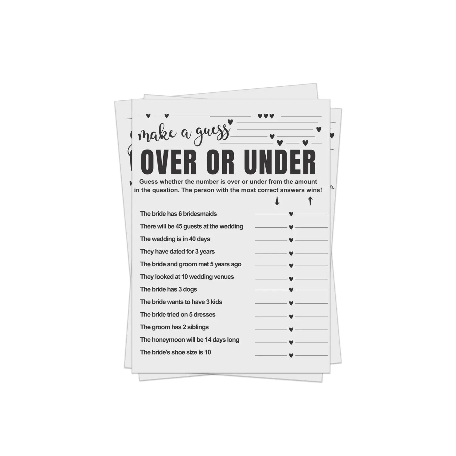 Printable over or under bridal shower game - modern slate design - party games