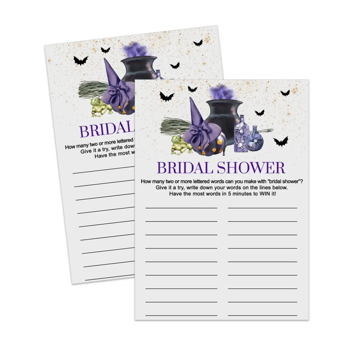 Printable witch is getting hitched bridal shower word game halloween themed digital download - party games
