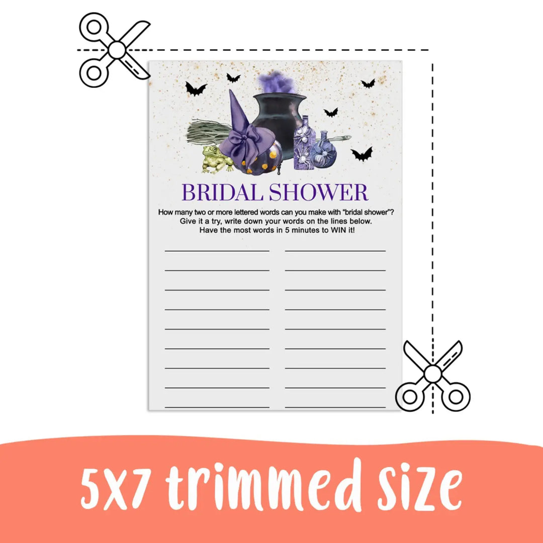 Printable Witch is Getting Hitched Bridal Shower Word Game Halloween Themed Digital Download - Paper Clever Party