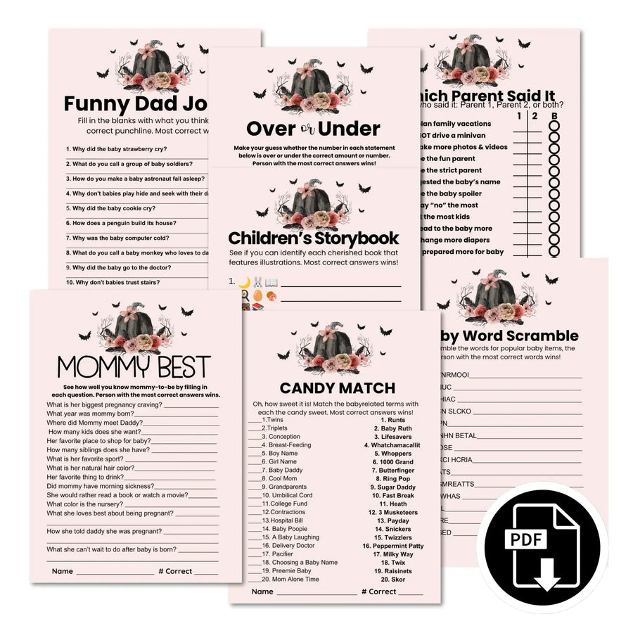 Pumpkin baby shower games bundle – instant download printable activities coed celebration fun digital game diy party
