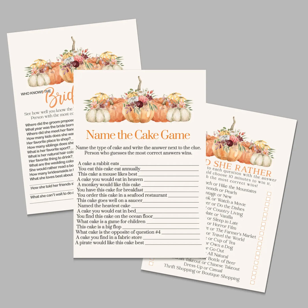 Pumpkin bridal shower game instant download printable wedding games fun for guests easy print pdf - party