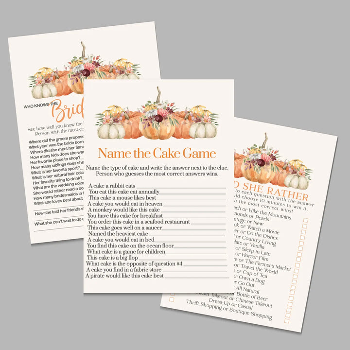 Pumpkin bridal shower game instant download printable wedding games fun for guests easy print pdf - party