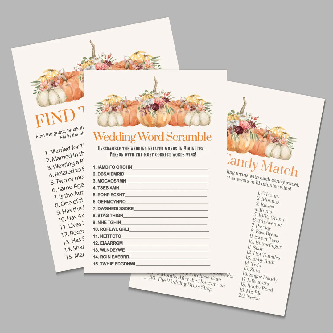Pumpkin bridal shower game instant download printable wedding games fun for guests easy print pdf - party