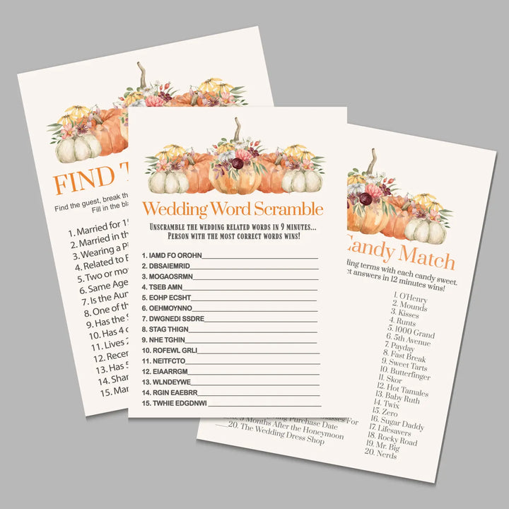 Pumpkin bridal shower game instant download printable wedding games fun for guests easy print pdf - party