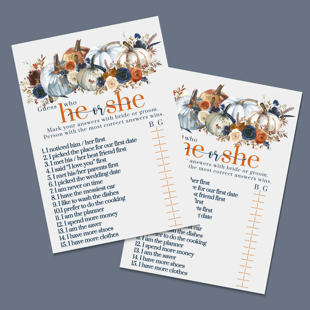 Pumpkin bridal shower game instant download rustic printable engaging wedding activities fall themed pdf format - party