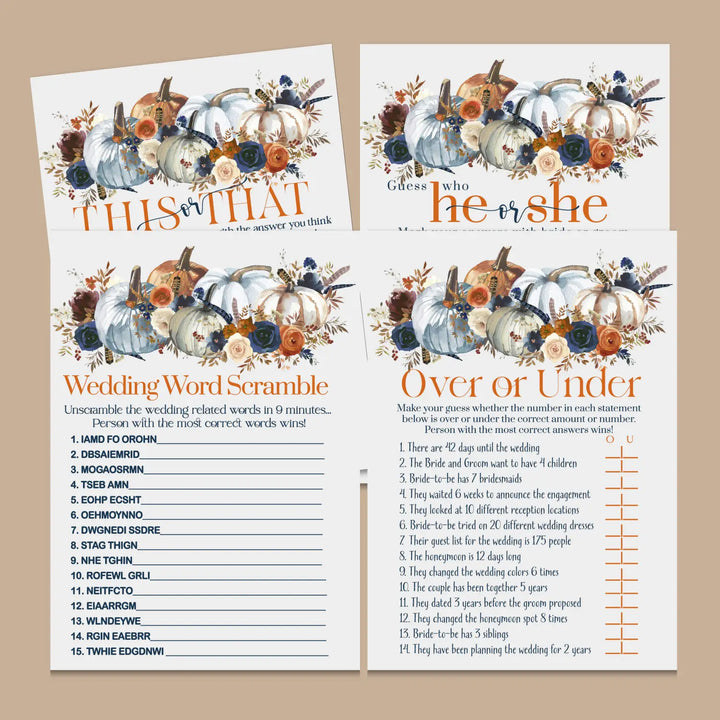 Pumpkin bridal shower game instant download rustic printable engaging wedding activities fall themed pdf format - party
