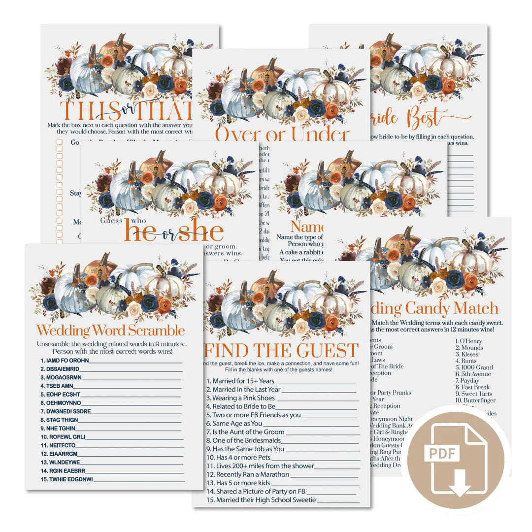 Pumpkin bridal shower game instant download rustic printable engaging wedding activities fall themed pdf format - party