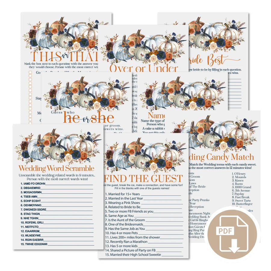 Pumpkin bridal shower game instant download rustic printable engaging wedding activities fall themed pdf format - party