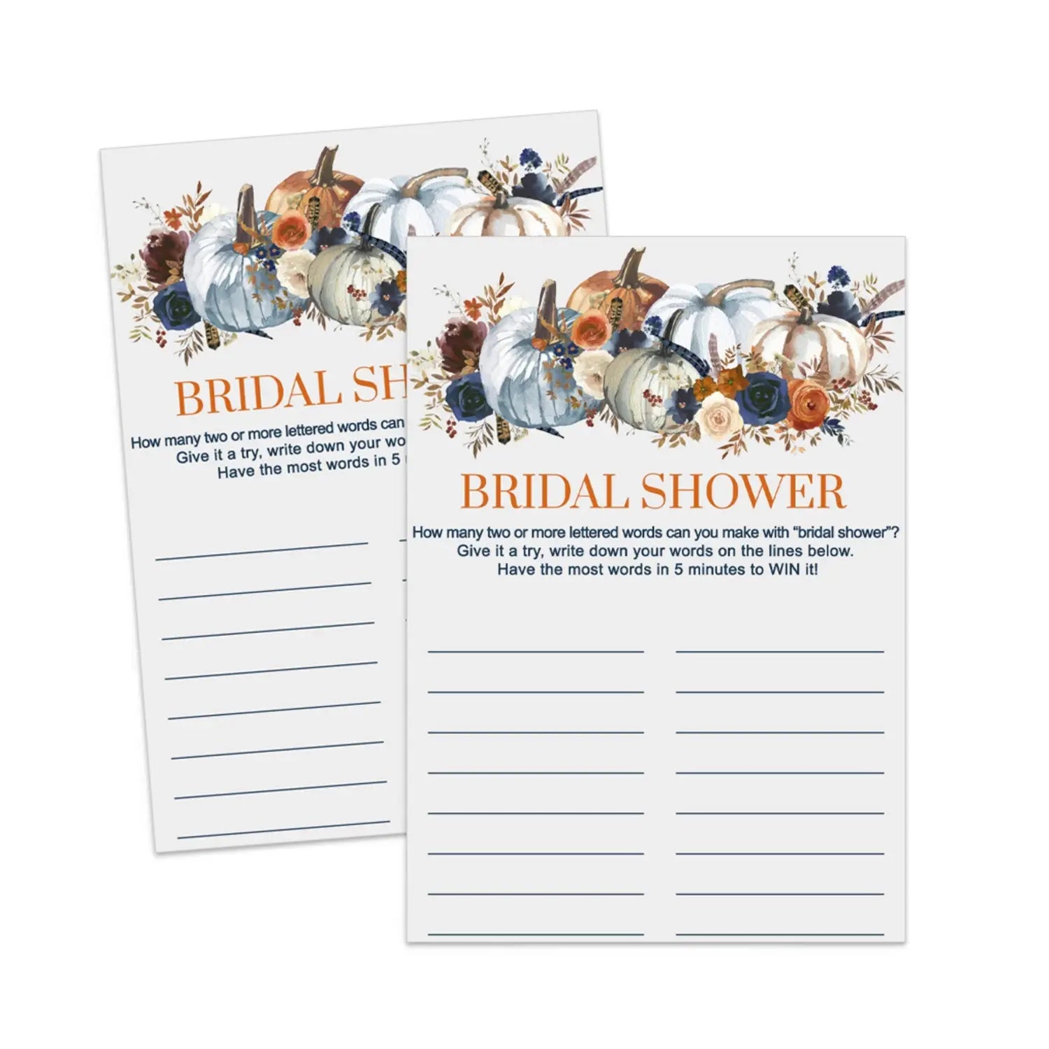 Pumpkin bridal shower game name race printable download autumn floral - party games