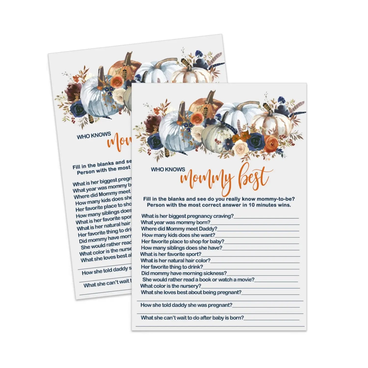 Pumpkin mommy best baby shower game printable pdf download rustic autumn floral - party games