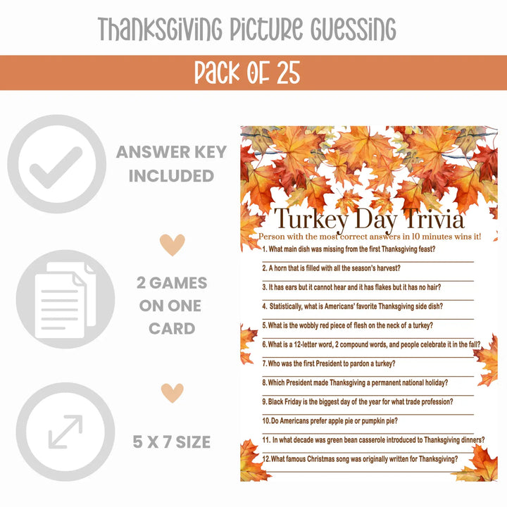 Pumpkin-Themed Thanksgiving Trivia & Word Game Bundle - 2-in-1 Turkey Dinner Word Scramble - 25 Guests - Paper Clever Party