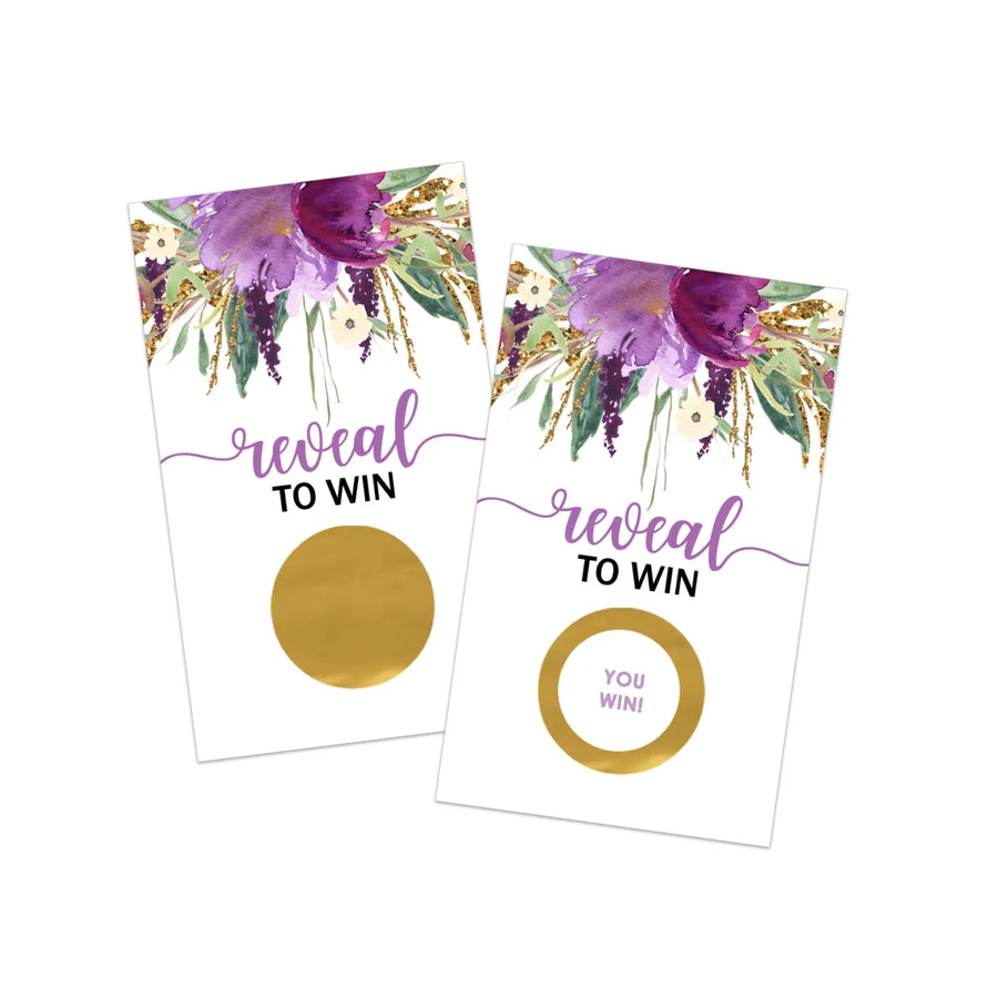 Purple bridal shower games boho - 28 pack - fun scratch off raffle cards wedding game or engagement party ideas rustic