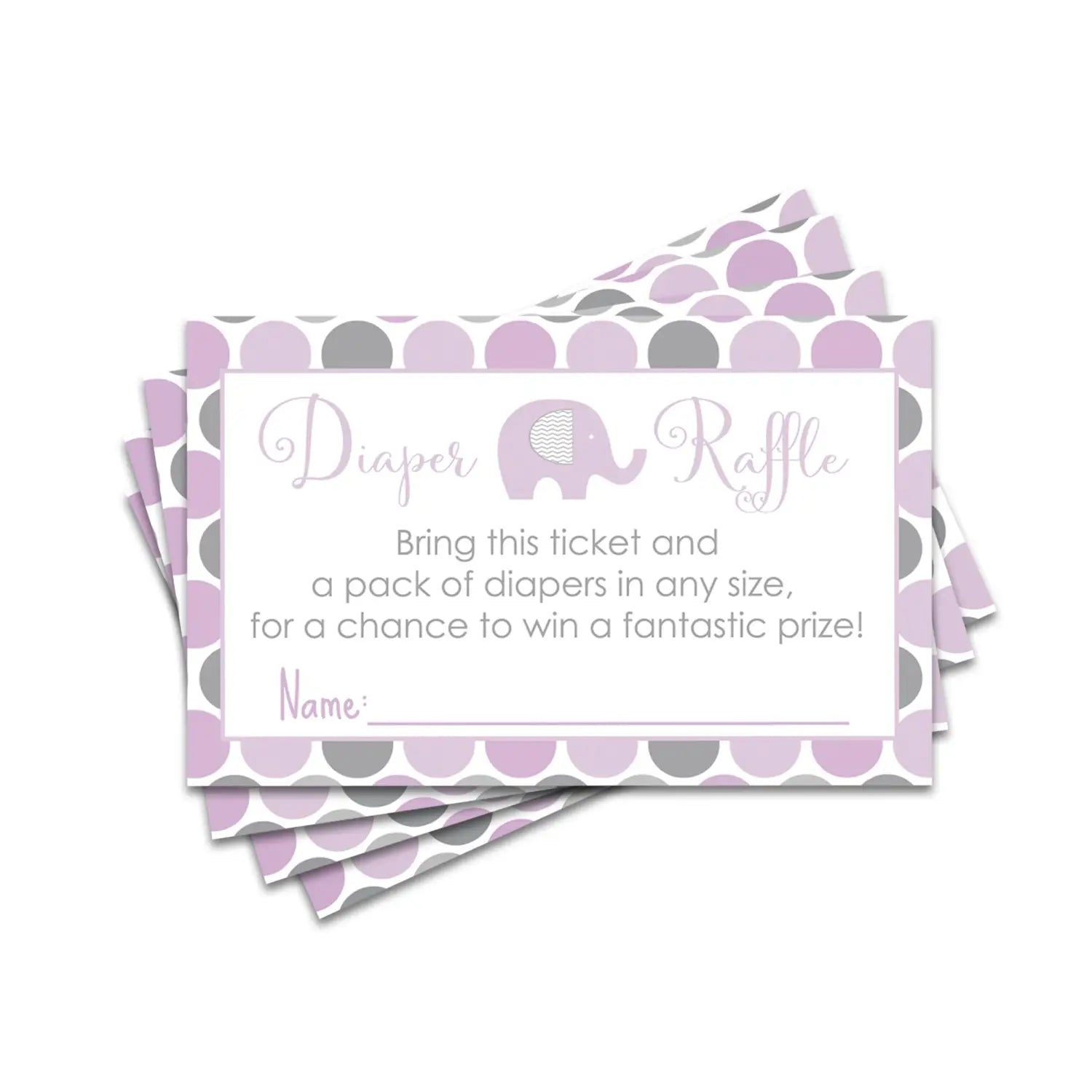 Purple elephant diaper raffle tickets for baby shower games invitation insert cards 2x3.5 25 pack - party