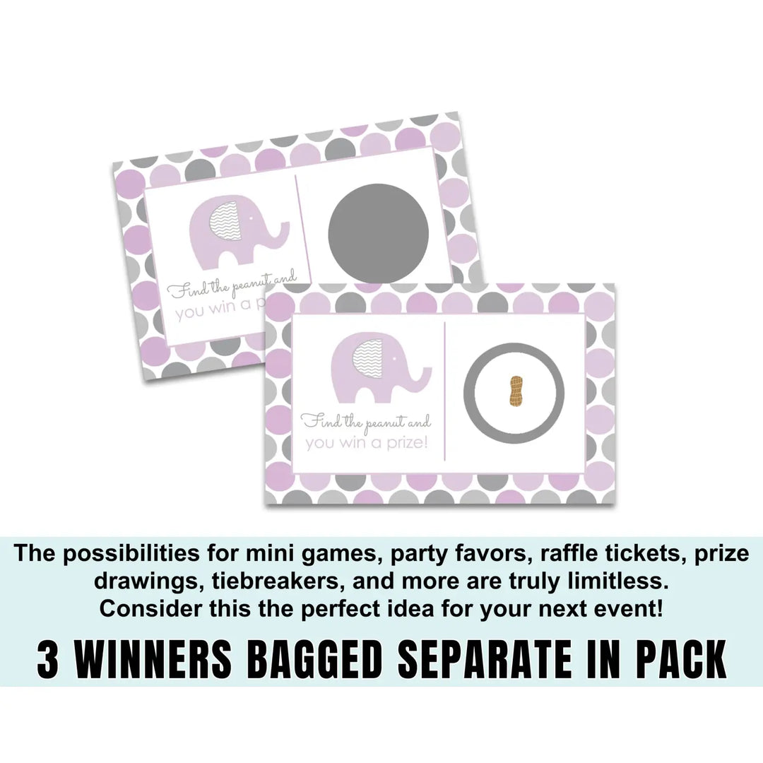 Purple Elephant Scratch Off Game Cards (28 Pack) - Baby Shower & Gender Reveal Essentials - Paper Clever Party