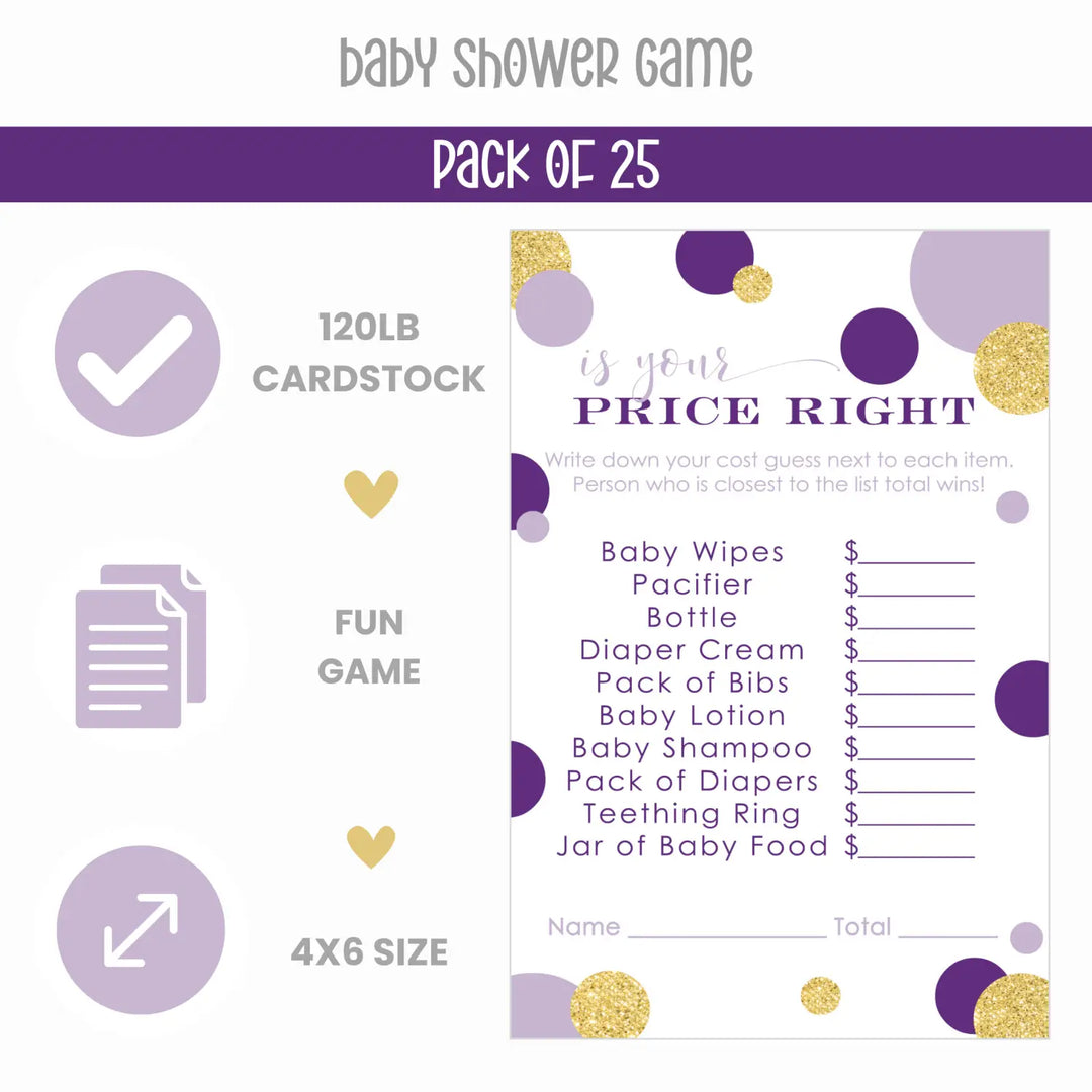 Purple & Gold Mermaid Theme Baby Shower Game - Paper Clever Party