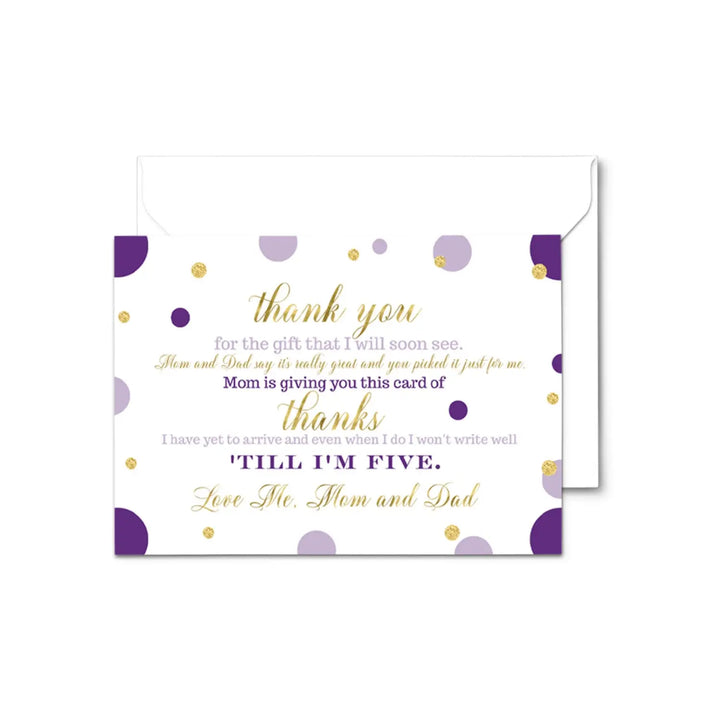 Purple and Gold Thank You Cards for Girls Baby Shower – Notecards with Envelopes (Pack of 25) - Paper Clever Party