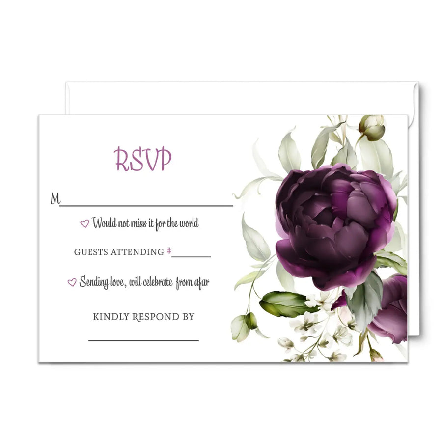 Purple Passion Modern Floral RSVP Cards - Elegant Wedding Response Set - Paper Clever Party