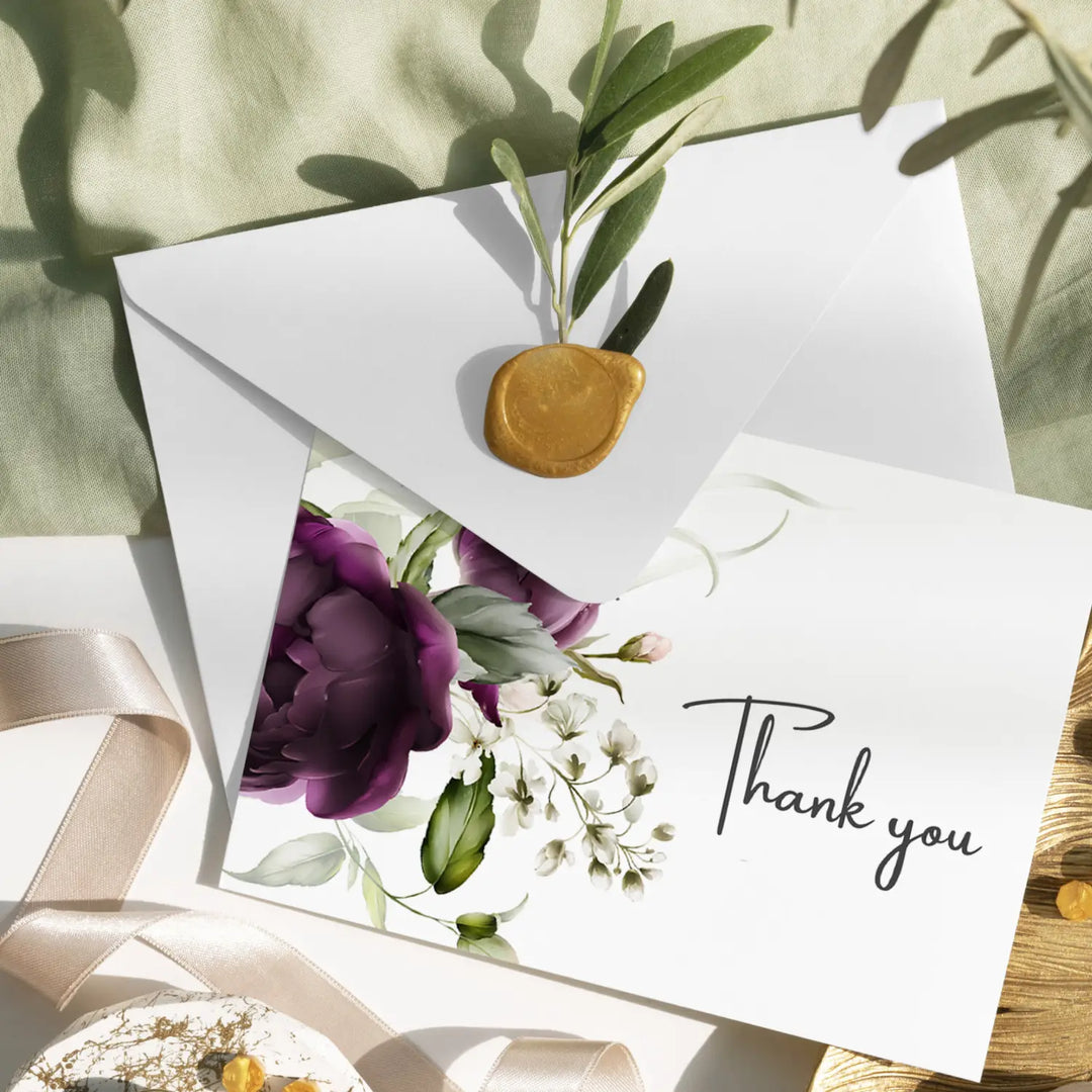 Purple Passion Thank You Cards - 25 Blank Notecards Set with Envelopes for Every Occasion - Paper Clever Party