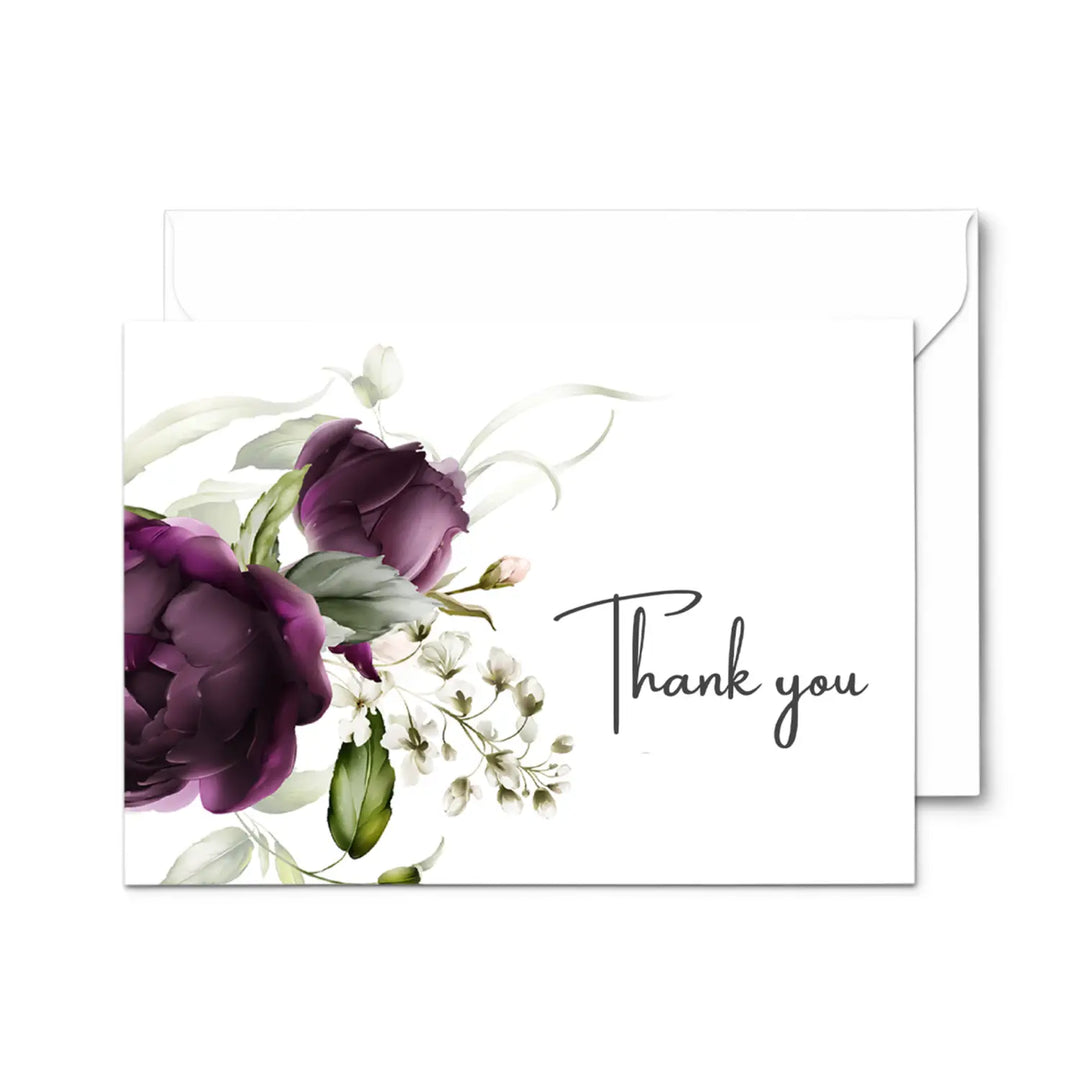 Purple Passion Thank You Cards - 25 Blank Notecards Set with Envelopes for Every Occasion - Paper Clever Party