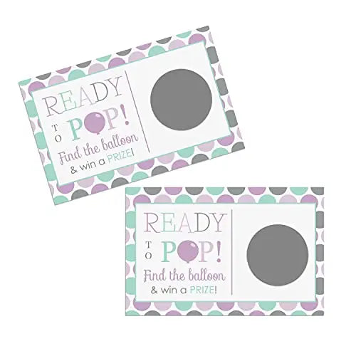 Purple pop baby shower scratch off game cards (28 pack) - exciting prize drawings - party games