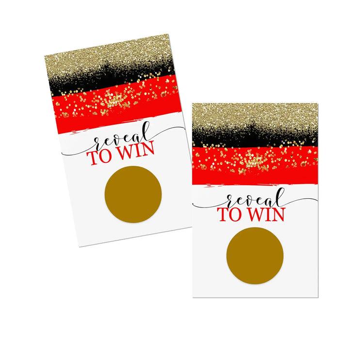 Red & Gold Scratch Off Game Cards (28 Pack) - Festive Fun for All Occasions - Paper Clever Party