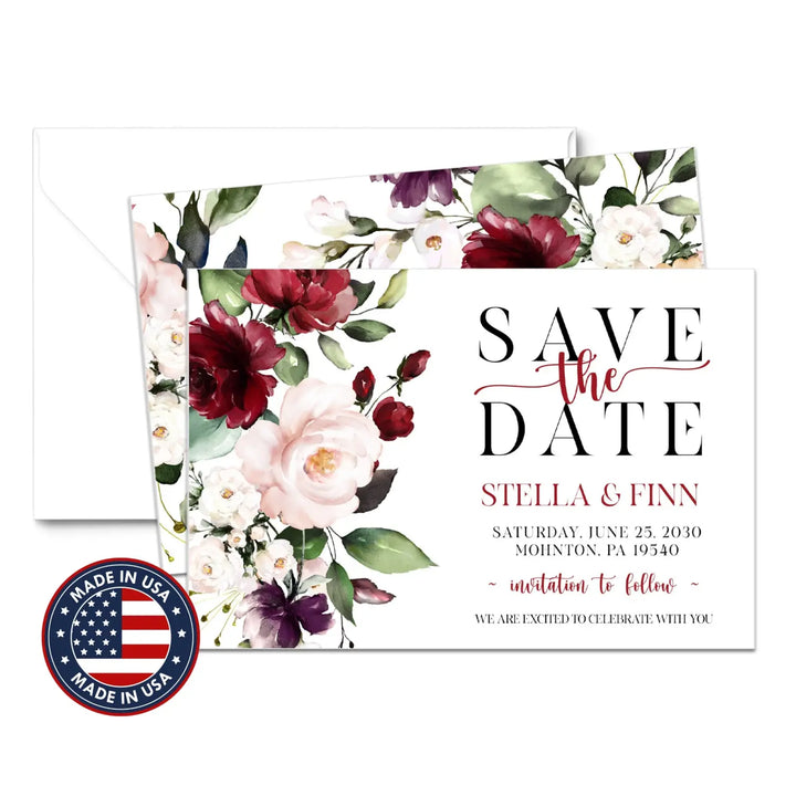Red roses save the date cards 3.5x5 & 4bar sizes printable printed options wedding event announcements - invitations