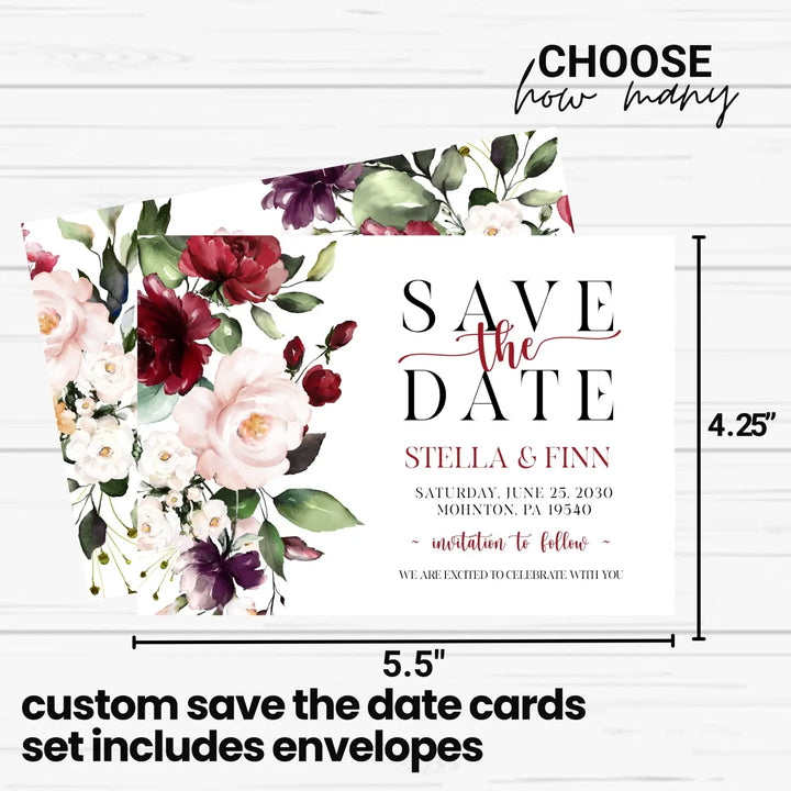 Red roses save the date cards 3.5x5 & 4bar sizes printable printed options wedding event announcements - invitations