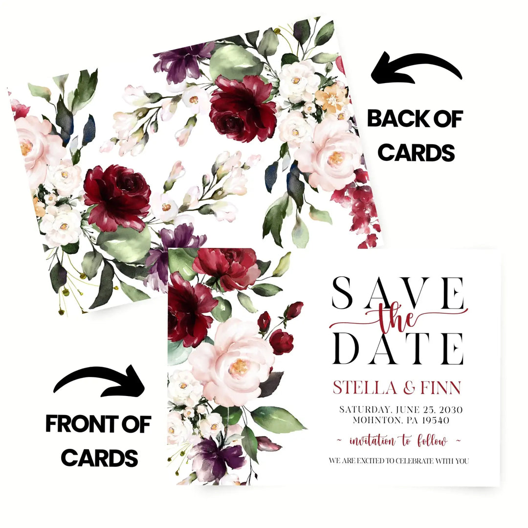 Red roses save the date cards 3.5x5 & 4bar sizes printable printed options wedding event announcements - invitations