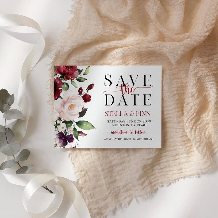 Red roses save the date cards 3.5x5 & 4bar sizes printable printed options wedding event announcements - invitations