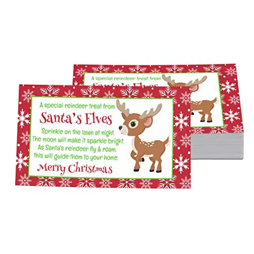 Reindeer Food for Christmas Eve Gift Tags, Kids Holiday Party Favors Xmas Red and White, Santa's Magic Rudolph Labels, Flat Cards, 15 Count - Paper Clever Party