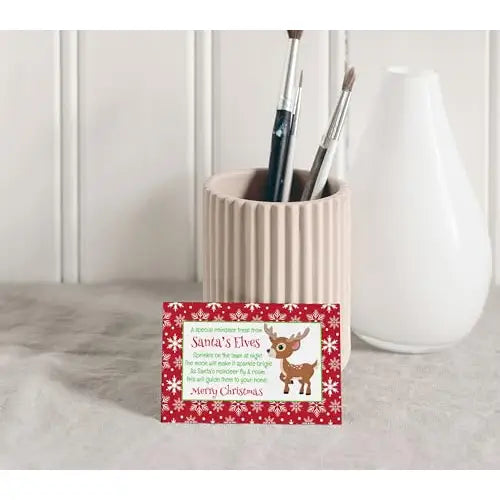Reindeer Food for Christmas Eve Gift Tags, Kids Holiday Party Favors Xmas Red and White, Santa's Magic Rudolph Labels, Flat Cards, 15 Count - Paper Clever Party