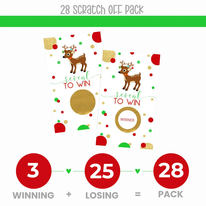 Reindeer Scratch Off Christmas Party Games Adults, Rudolph Xmas Favors, 28 Pack - Paper Clever Party