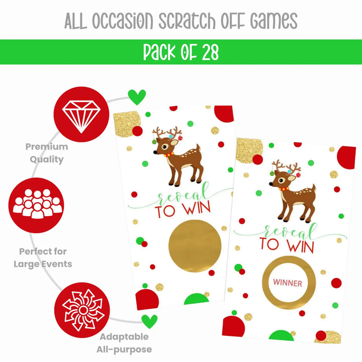 Reindeer Scratch Off Christmas Party Games Adults, Rudolph Xmas Favors, 28 Pack - Paper Clever Party