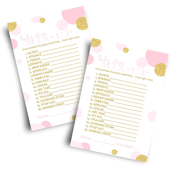 Rose gold baby shower games for girls - 25 cards fun word scramble activities guests twinkle little star themes - party