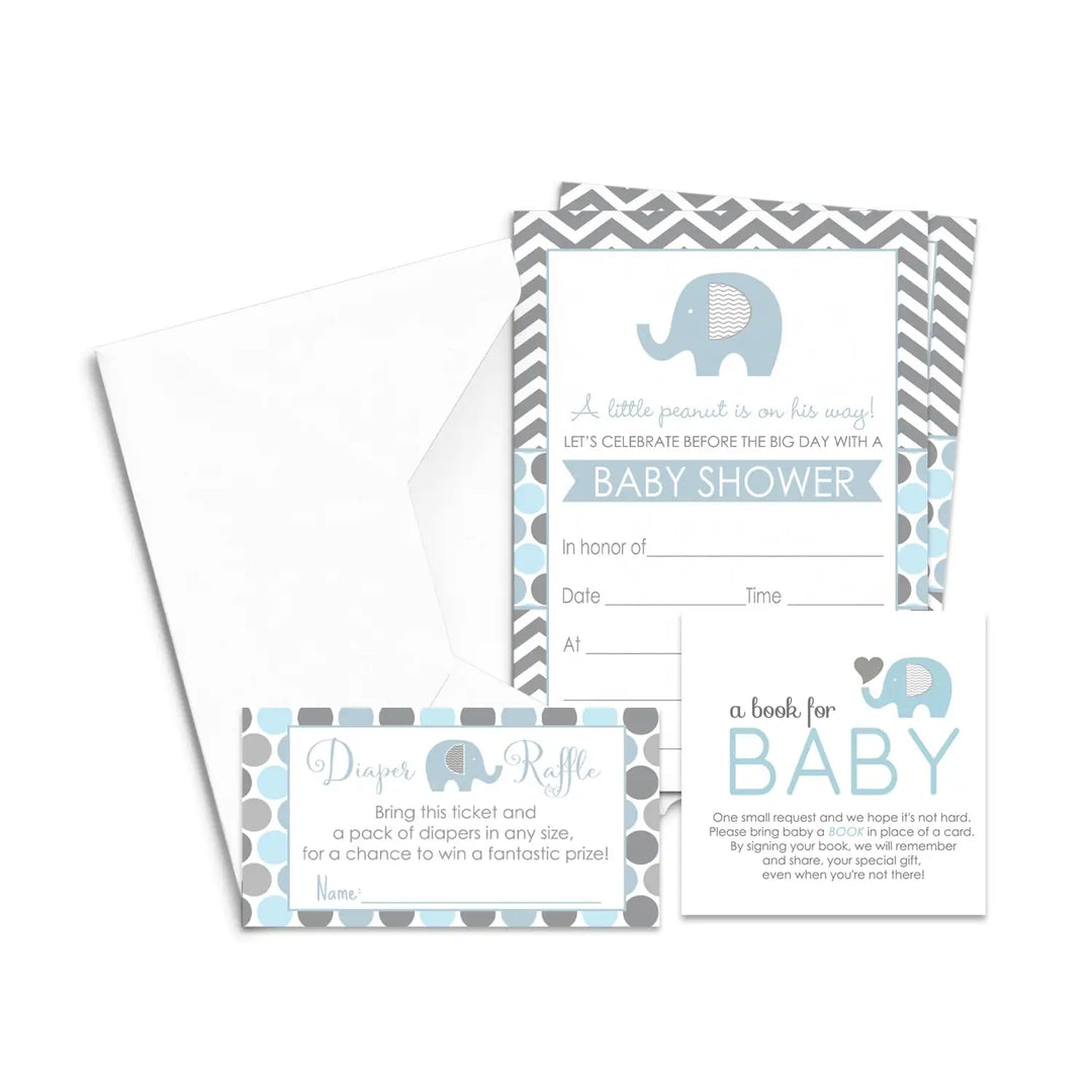 Royal Blue Elephant Baby Shower Invitation Pack (25 Count) - Paper Clever Party