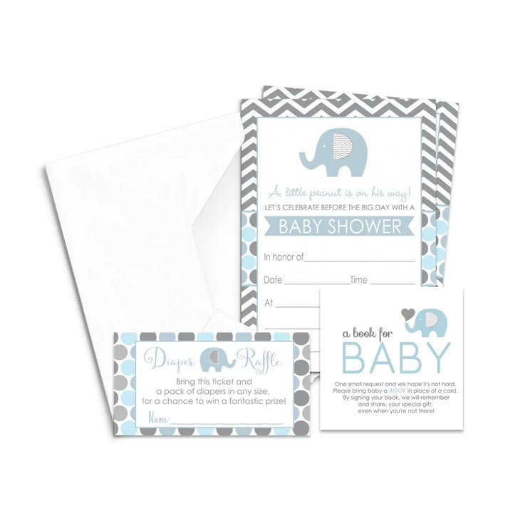 Royal Blue Elephant Baby Shower Invitation Pack (25 Count) - Paper Clever Party