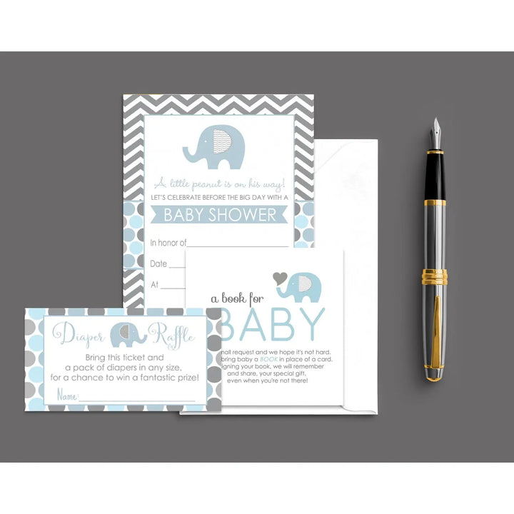 Royal Blue Elephant Baby Shower Invitation Pack (25 Count) - Paper Clever Party