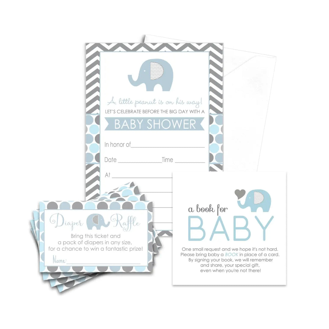 Royal Blue Elephant Baby Shower Invitation Pack (25 Count) - Paper Clever Party